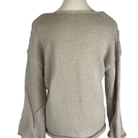 Paille V neck loose pullover casual knitted sweater hollow out chic khaki sz M - Picture 5 of 14